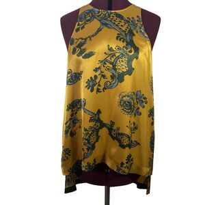 Elizabeth & James Sleeveless Silk Blouse Top Sz XS Gold Blue High Low